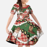 Cowboy Hawaii Mele Kalikimaka Family Matching Long Sleeve Bodycon Dress and Hawaiian Shirt Paniolo Kukui Nut Pikake Lei Red Version LT14 Daughter's Dress Red - Polynesian Pride