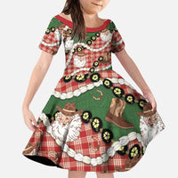 Cowboy Hawaii Mele Kalikimaka Family Matching Short Sleeve Bodycon Dress and Hawaiian Shirt Paniolo Kukui Nut Pikake Lei Red Version - Polynesian Pride