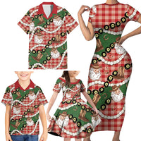 Cowboy Hawaii Mele Kalikimaka Family Matching Short Sleeve Bodycon Dress and Hawaiian Shirt Paniolo Kukui Nut Pikake Lei Red Version - Polynesian Pride