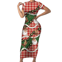 Cowboy Hawaii Mele Kalikimaka Family Matching Short Sleeve Bodycon Dress and Hawaiian Shirt Paniolo Kukui Nut Pikake Lei Red Version - Polynesian Pride