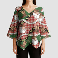 Cowboy Hawaii Mele Kalikimaka Kimono Sleeve Blouse Paniolo Kukui Nut Pikake Lei Red Version - Polynesian Pride