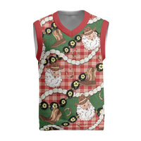 Cowboy Hawaii Mele Kalikimaka Christmas Knitted V-Neck Vest Paniolo Kukui Nut Pikake Lei Red Version - Polynesian Pride