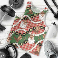 Cowboy Hawaii Mele Kalikimaka Men Tank Top Paniolo Kukui Nut Pikake Lei Red Version - Polynesian Pride