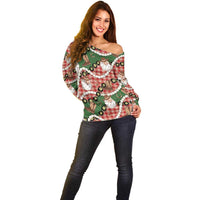 Cowboy Hawaii Mele Kalikimaka Off Shoulder Sweater Paniolo Kukui Nut Pikake Lei Red Version - Polynesian Pride