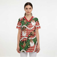Cowboy Hawaii Mele Kalikimaka Scrub Top Paniolo Kukui Nut Pikake Lei Red Version - Polynesian Pride