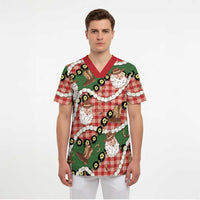 Cowboy Hawaii Mele Kalikimaka Scrub Top Paniolo Kukui Nut Pikake Lei Red Version - Polynesian Pride
