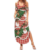 Cowboy Hawaii Mele Kalikimaka Summer Maxi Dress Paniolo Kukui Nut Pikake Lei Red Version - Polynesian Pride
