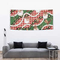 Cowboy Hawaii Mele Kalikimaka Tapestry Paniolo Kukui Nut Pikake Lei Red Version - Polynesian Pride
