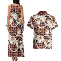 Cowboy Hawaii Mele Kalikimaka Couples Matching Tank Maxi Dress and Hawaiian Shirt Paniolo Kukui Nut Pikake Lei Burgundy Version LT14 - Polynesian Pride