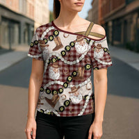 Cowboy Hawaii Mele Kalikimaka Cross Shoulder Shirt Paniolo Kukui Nut Pikake Lei Burgundy Version - Polynesian Pride