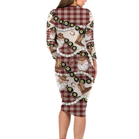 Cowboy Hawaii Mele Kalikimaka Family Matching Long Sleeve Bodycon Dress and Hawaiian Shirt Paniolo Kukui Nut Pikake Lei Burgundy Version - Polynesian Pride