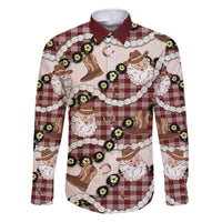 Cowboy Hawaii Mele Kalikimaka Family Matching Off The Shoulder Long Sleeve Dress and Hawaiian Shirt Paniolo Kukui Nut Pikake Lei Burgundy Version - Polynesian Pride