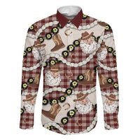 Cowboy Hawaii Mele Kalikimaka Family Matching Off Shoulder Maxi Dress and Hawaiian Shirt Paniolo Kukui Nut Pikake Lei Burgundy Version LT14 Dad's Shirt - Long Sleeve Burgundy - Polynesian Pride
