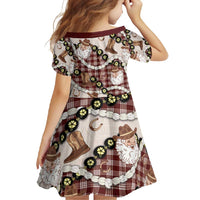 Cowboy Hawaii Mele Kalikimaka Family Matching Short Sleeve Bodycon Dress and Hawaiian Shirt Paniolo Kukui Nut Pikake Lei Burgundy Version - Polynesian Pride