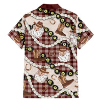 Cowboy Hawaii Mele Kalikimaka Family Matching Short Sleeve Bodycon Dress and Hawaiian Shirt Paniolo Kukui Nut Pikake Lei Burgundy Version LT14 - Polynesian Pride