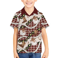 Cowboy Hawaii Mele Kalikimaka Family Matching Short Sleeve Bodycon Dress and Hawaiian Shirt Paniolo Kukui Nut Pikake Lei Burgundy Version LT14 Son's Shirt Burgundy - Polynesian Pride