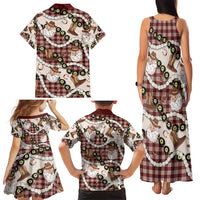 Cowboy Hawaii Mele Kalikimaka Family Matching Tank Maxi Dress and Hawaiian Shirt Paniolo Kukui Nut Pikake Lei Burgundy Version - Polynesian Pride