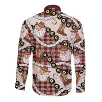 Cowboy Hawaii Mele Kalikimaka Long Sleeve Button Shirt Paniolo Kukui Nut Pikake Lei Burgundy Version - Polynesian Pride