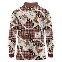 Cowboy Hawaii Mele Kalikimaka Long Sleeve Polo Shirt Paniolo Kukui Nut Pikake Lei Burgundy Version - Polynesian Pride