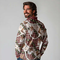 Cowboy Hawaii Mele Kalikimaka Long Sleeve Polo Shirt Paniolo Kukui Nut Pikake Lei Burgundy Version - Polynesian Pride