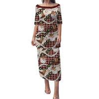 Cowboy Hawaii Mele Kalikimaka Puletasi Paniolo Kukui Nut Pikake Lei Burgundy Version LT14 Long Dress Burgundy - Polynesian Pride