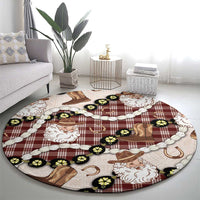 Cowboy Hawaii Mele Kalikimaka Round Carpet Paniolo Kukui Nut Pikake Lei Burgundy Version - Polynesian Pride