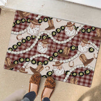 Cowboy Hawaii Mele Kalikimaka Rubber Doormat Paniolo Kukui Nut Pikake Lei Burgundy Version - Polynesian Pride