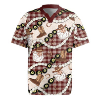 Cowboy Hawaii Mele Kalikimaka Rugby Jersey Paniolo Kukui Nut Pikake Lei Burgundy Version - Polynesian Pride