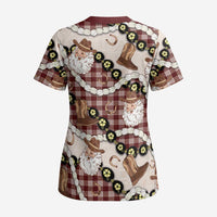 Cowboy Hawaii Mele Kalikimaka Scrub Top Paniolo Kukui Nut Pikake Lei Burgundy Version - Polynesian Pride
