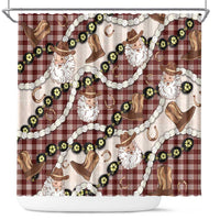 Cowboy Hawaii Mele Kalikimaka Shower Curtain Paniolo Kukui Nut Pikake Lei Burgundy Version - Polynesian Pride