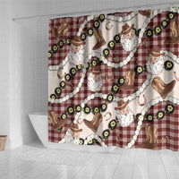 Cowboy Hawaii Mele Kalikimaka Shower Curtain Paniolo Kukui Nut Pikake Lei Burgundy Version - Polynesian Pride