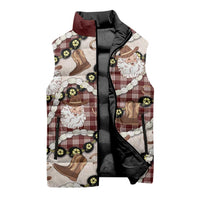 Cowboy Hawaii Mele Kalikimaka Sleeveless Puffer Jacket Paniolo Kukui Nut Pikake Lei Burgundy Version - Polynesian Pride