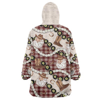 Cowboy Hawaii Mele Kalikimaka Wearable Blanket Hoodie Paniolo Kukui Nut Pikake Lei Burgundy Version - Polynesian Pride