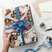 Cowboy Hawaii Mele Kalikimaka Wrapping Paper Paniolo Kukui Nut Pikake Lei Burgundy Version - Polynesian Pride