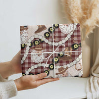 Cowboy Hawaii Mele Kalikimaka Wrapping Paper Paniolo Kukui Nut Pikake Lei Burgundy Version - Polynesian Pride