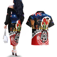New Zealand Waitangi And ANZAC Day Couples Matching Off The Shoulder Long Sleeve Dress and Hawaiian Shirt Aotearoa Maori Tiki With Last Post LT14 - Polynesian Pride