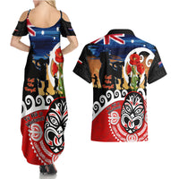 New Zealand Waitangi And ANZAC Day Couples Matching Summer Maxi Dress and Hawaiian Shirt Aotearoa Maori Tiki With Last Post LT14 - Polynesian Pride