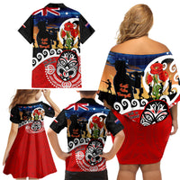 New Zealand Waitangi And ANZAC Day Family Matching Off Shoulder Short Dress and Hawaiian Shirt Aotearoa Maori Tiki With Last Post LT14 - Polynesian Pride