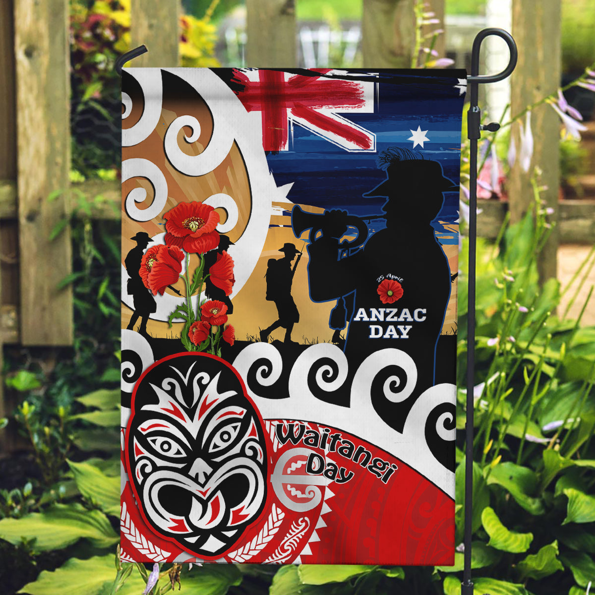 New Zealand Waitangi And ANZAC Day Garden Flag Aotearoa Maori Tiki With Last Post