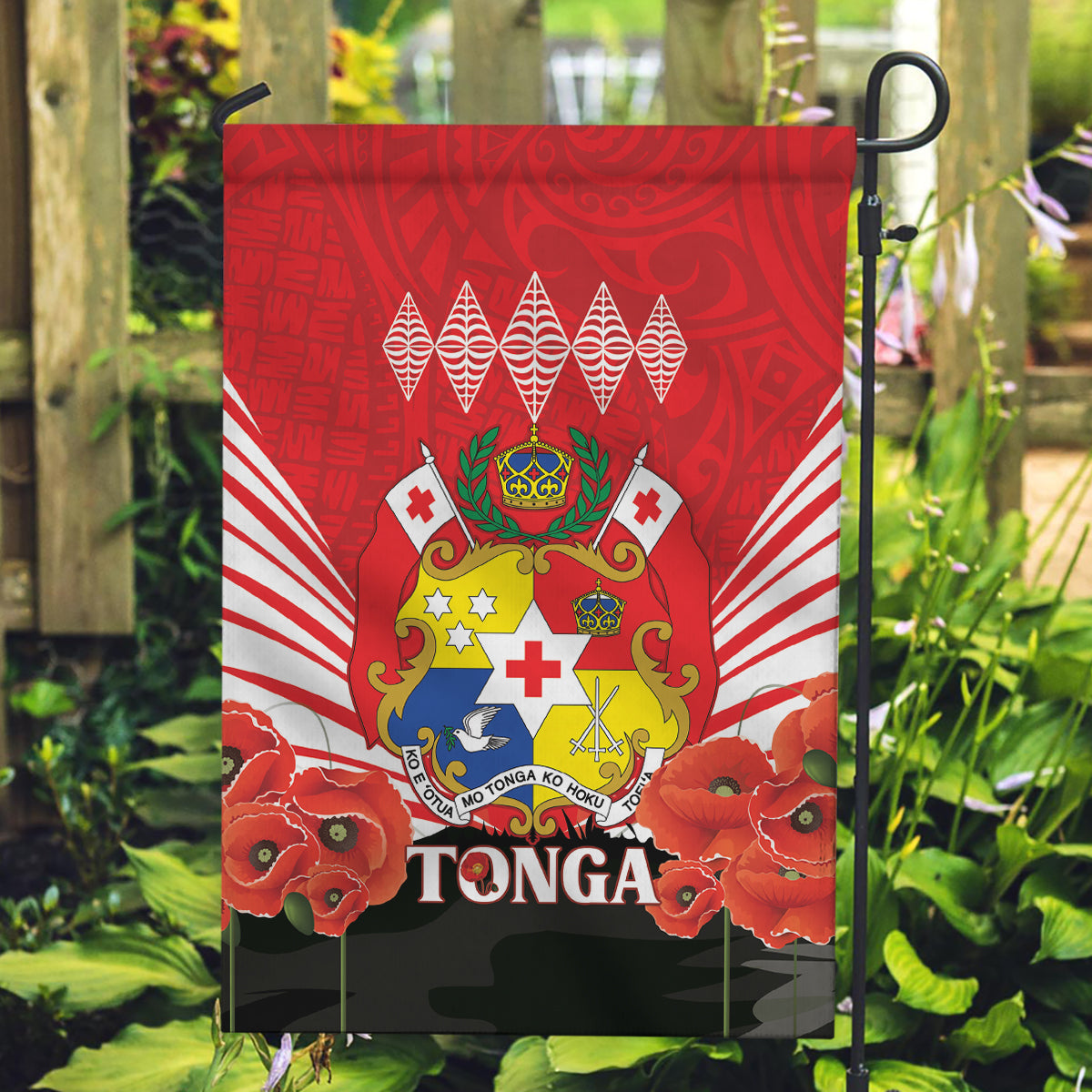 Tonga ANZAC Day Garden Flag Camouflage With Poppies Lest We Forget LT14 Garden Flag Red - Polynesian Pride