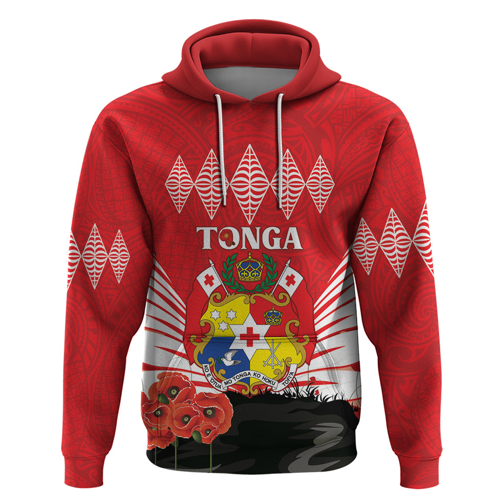 Tonga ANZAC Day Hoodie Camouflage With Poppies Lest We Forget LT14 Pullover Hoodie Red - Polynesian Pride