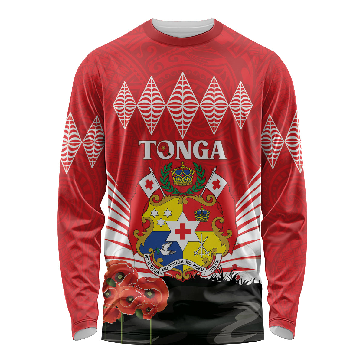Tonga ANZAC Day Long Sleeve Shirt Camouflage With Poppies Lest We Forget LT14 Unisex Red - Polynesian Pride