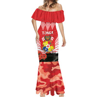 Tonga ANZAC Day Mermaid Dress Camouflage With Poppies Lest We Forget LT14 - Polynesian Pride