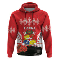 Tonga ANZAC Day Zip Hoodie Camouflage With Poppies Lest We Forget LT14 Pullover Hoodie Red - Polynesian Pride