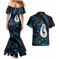Hei Matau New Zealand Matariki Couples Matching Mermaid Dress and Hawaiian Shirt NZ Fish Hook Maori Art
