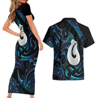 Hei Matau New Zealand Matariki Couples Matching Short Sleeve Bodycon Dress and Hawaiian Shirt NZ Fish Hook Maori Art