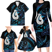 Hei Matau New Zealand Matariki Family Matching Long Sleeve Bodycon Dress and Hawaiian Shirt NZ Fish Hook Maori Art