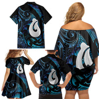 Hei Matau New Zealand Matariki Family Matching Off Shoulder Short Dress and Hawaiian Shirt NZ Fish Hook Maori Art