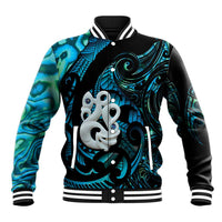 Manaia New Zealand Matariki Baseball Jacket NZ Paua Shell Maori Art LT14 Unisex Turquoise - Polynesian Pride