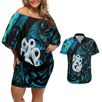 Manaia New Zealand Matariki Couples Matching Off Shoulder Short Dress and Hawaiian Shirt NZ Paua Shell Maori Art